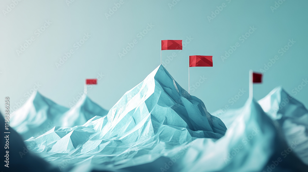 Aufkleber abstract digital mountains range with flags in a futuristic low poly style. path to success and busi