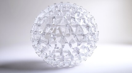 Crystal sphere, geometric pattern, transparent, 3D render.