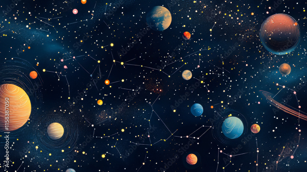 Poster abstract image of a cloud of dialogue in the form of a starry sky or space, consisting of points, an