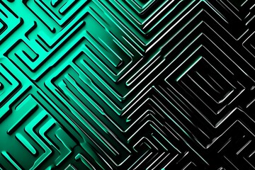 This vector illustration features a gradient green-black circuit board background, highlighted by an abstract technology pattern resembling interconnected circuitry
