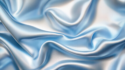 Obraz premium A metallic satin fabric texture glowing in hues of icy blue and silver, reflecting soft studio lighting with a gentle sheen, minimalistic folds emphasizing smoothness and elegance