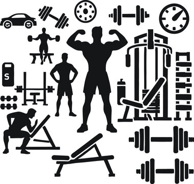 illustration of a silhouette of a body builder person. Gym 