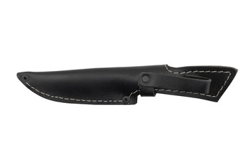 Leather sheath for knife isolated on white background. Black leather sheath or scabbard for a knife...
