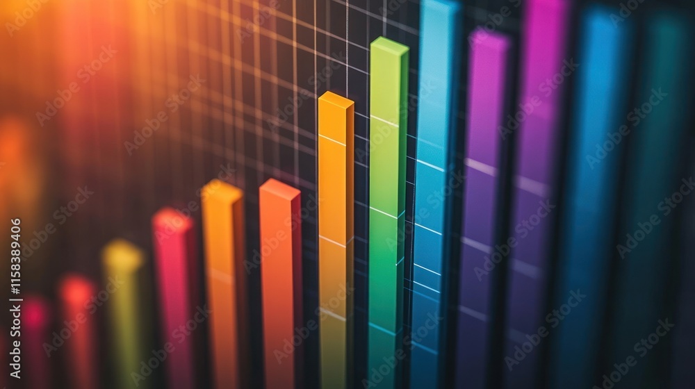 Poster colorful 3d bar graph showing upward trend, data visualization, financial growth.