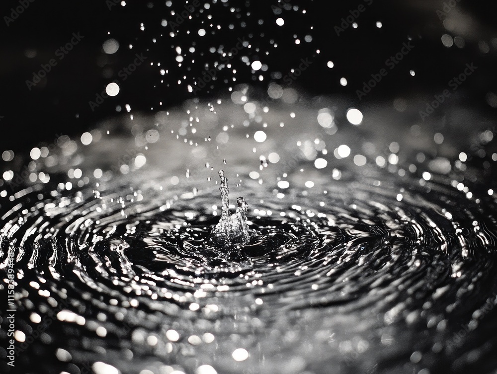 Aufkleber water droplet impact, creating concentric ripples and splashes on dark surface.