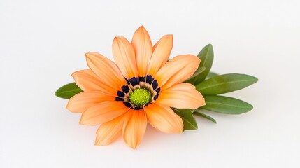 Close-up Photo: Peach Osteospermum Flower Gently Resting on White Background. AI Generated