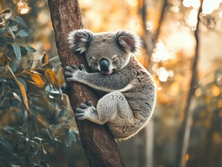 Obraz premium Two koalas sitting on a tree branch. AI.