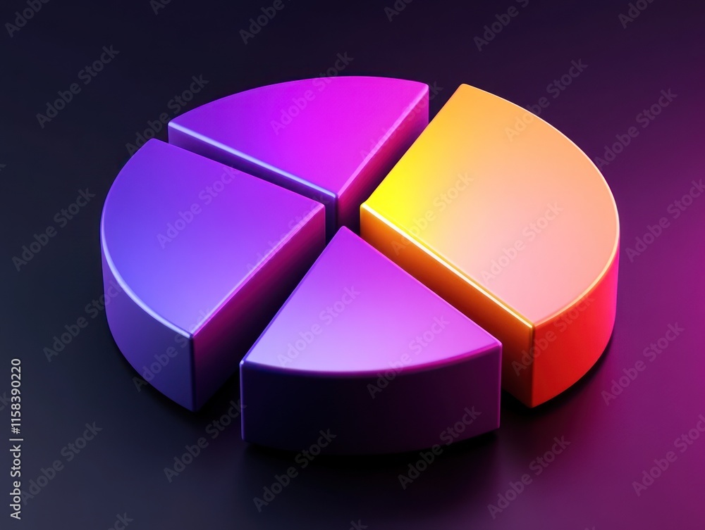 Aufkleber 3d vibrant pie chart divided into four sections, showcasing data visualization.