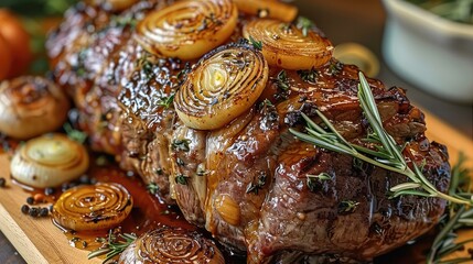 Fototapeta premium Saffron Honey Roasted Lamb with Caramelized Onions.