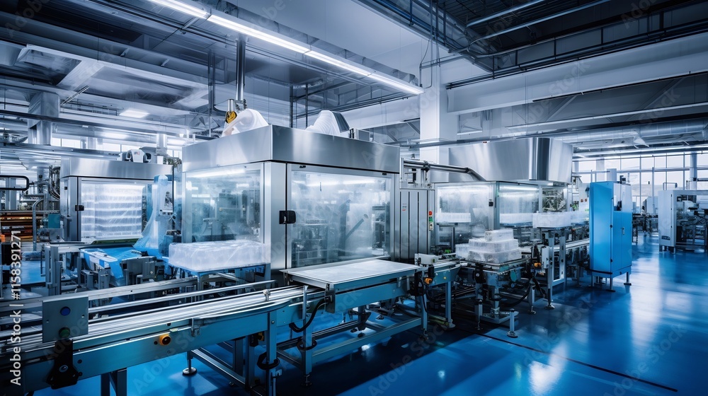 Poster highly efficient and automated factory manufacturing individually portioned frozen meals that are pa