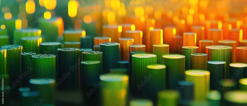 Leinwandbilder Abstract 3D rendering of colorful cylinders, textured surface, illuminated with warm light.