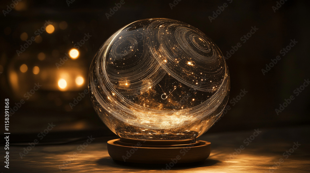 Poster abstract image of a lamp bulb in the form of a starry sky or space, consisting of points, lines, and