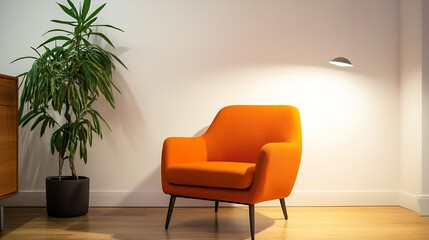 Vibrant Orange Armchair Photo: Close-up View in Modern Interior. AI Generated