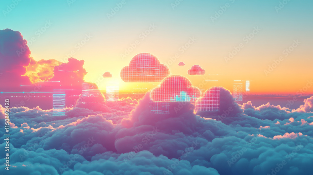 Poster abstract cloud technology with big data and interface concept connection by collecting data in the c