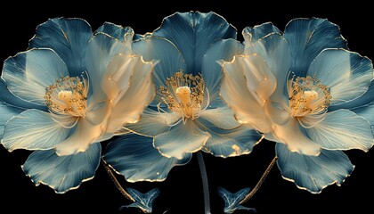 Abstract luxury gold orchid lines on dark blue background. 