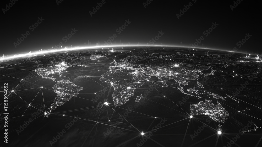 Aufkleber abstract global dot network circle digital connection and communication futuristic on blue backgroun