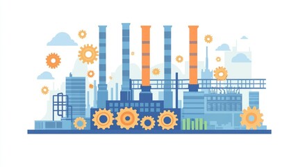 Fototapeta premium Industrial Landscape with Factories and Gears Representing Manufacturing and Production Processes in Modern City Environment