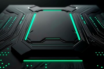 This vector illustration features a gradient green-black circuit board background, highlighted by an abstract technology pattern resembling interconnected circuitry.
