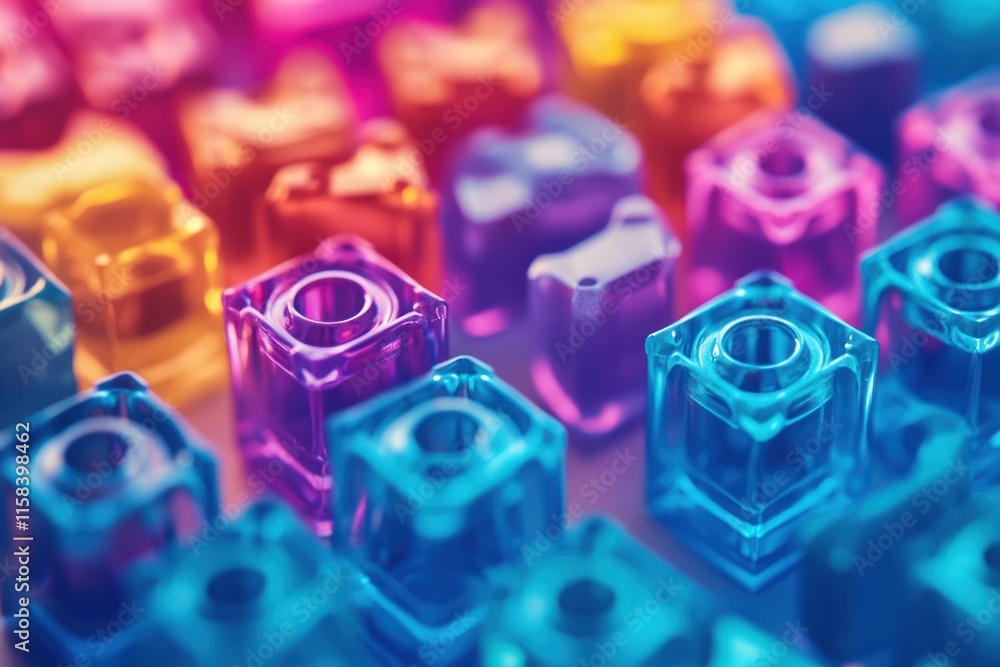 Aufkleber Colorful translucent cubes arranged in a grid pattern, close-up view.