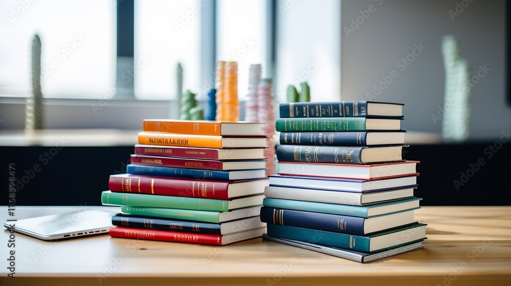 Aufkleber a stack of investment finance and business related books on a white table with financial charts grap