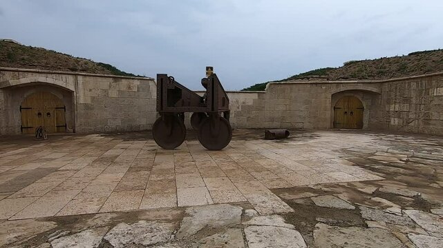 Old Ottoman cannon machine in Hamidiye Redoubt, Canakkale, Turkey.