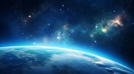 Obraz premium Breathtaking close up view of the planet Earth set against the magnificent backdrop of the glowing Milky Way galaxy creating an and captivating celestial landscape