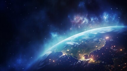 Fototapeta premium Captivating close up image showcasing the Earth amidst the breathtaking splendor of the Milky Way galaxy presenting a profound and perspective of our planet s place in the vast cosmic tapestry