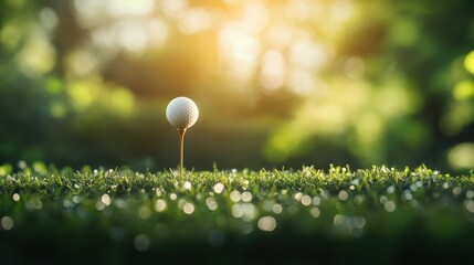 Golf clubs and balls on lush green grass in morning,playing golf,sport outdoor,golfing club for winning stroke or score,game joyful and happy concept.