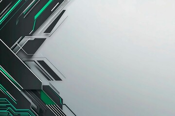 Obraz premium This vector illustration features a gradient green-black circuit board background, highlighted by an abstract technology pattern resembling interconnected circuitry.