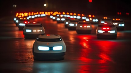 Naklejka premium Autonomous robots driving at night.
