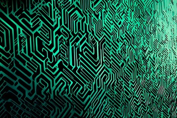 This vector illustration features a gradient green-black circuit board background, highlighted by an abstract technology pattern resembling interconnected circuitry.