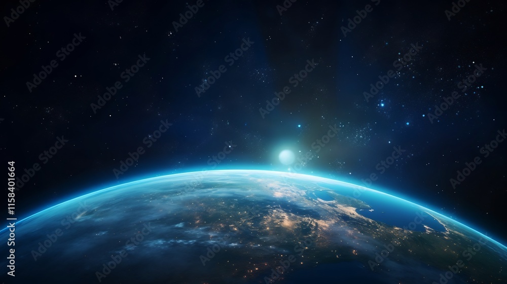 Poster captivating close up view of earth surrounded by the mesmerizing glow of the milky way galaxy in the