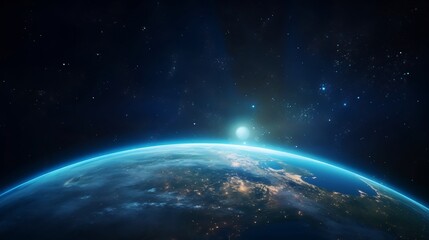 Fototapeta premium Captivating Close up View of Earth Surrounded by the Mesmerizing Glow of the Milky Way Galaxy in the Vast Tranquil Universe