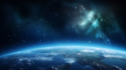 Fototapeta premium Breathtaking celestial view of the Earth enveloped by the glowing luminous Milky Way galaxy in the vast mysterious cosmos