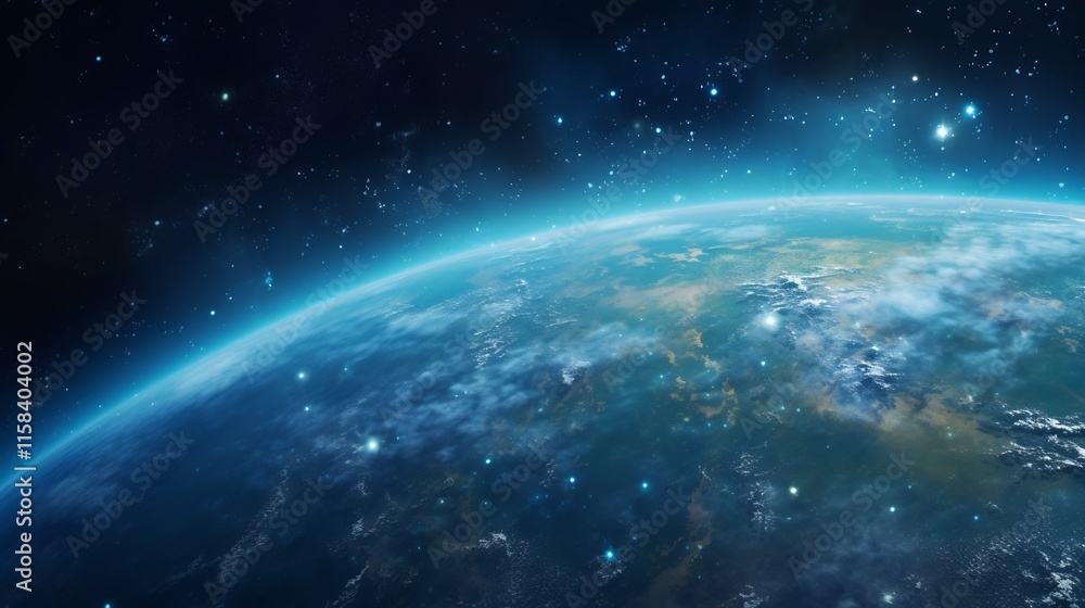 Poster mesmerizing close up view of planet earth floating in the vastness of space with the magnificent mil