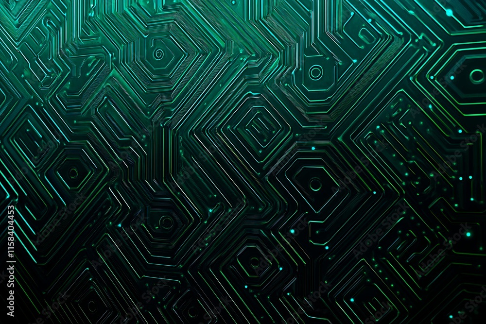 Poster this vector illustration features a gradient green-black circuit board background, highlighted by an