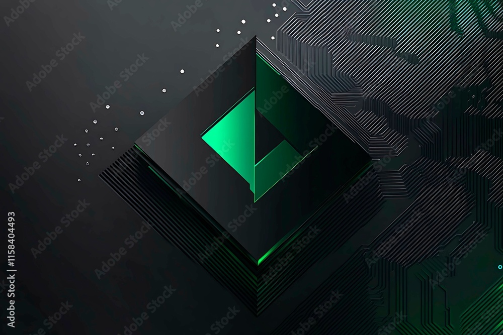 Poster this vector illustration features a gradient green-black circuit board background, highlighted by an