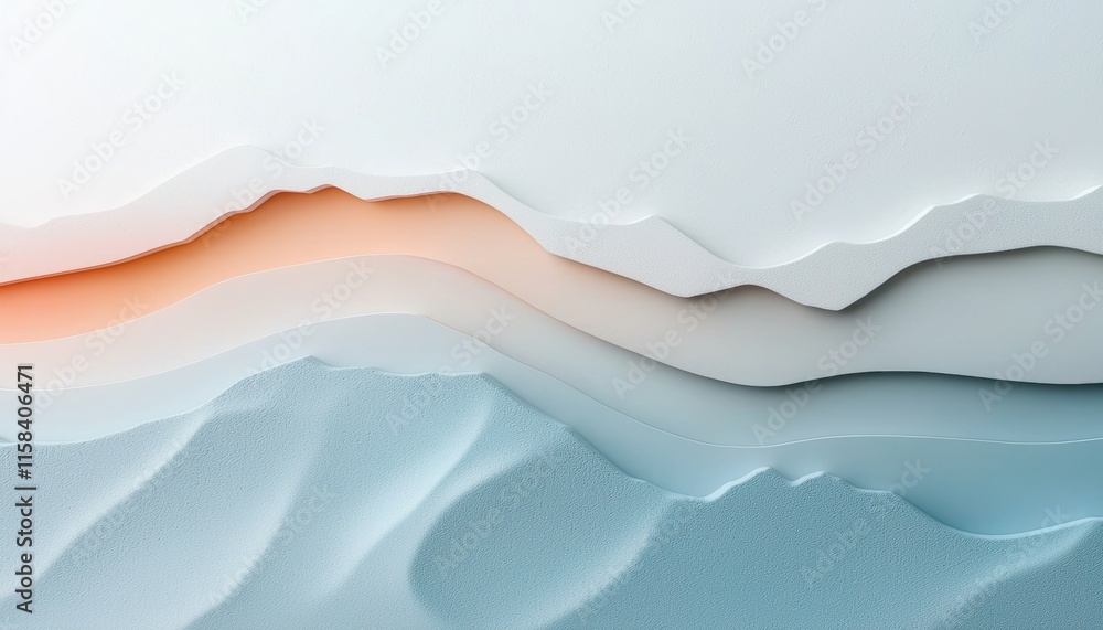 Poster a serene abstract image featuring layered waves of soft colors, blending seamlessly from light orang