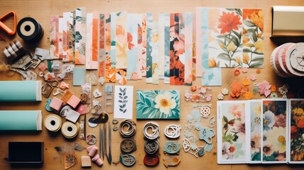 Colorful and Diverse Scrapbooking Supplies including Stickers Washi Tapes and Patterned Papers for Crafting Collaging and Expression
