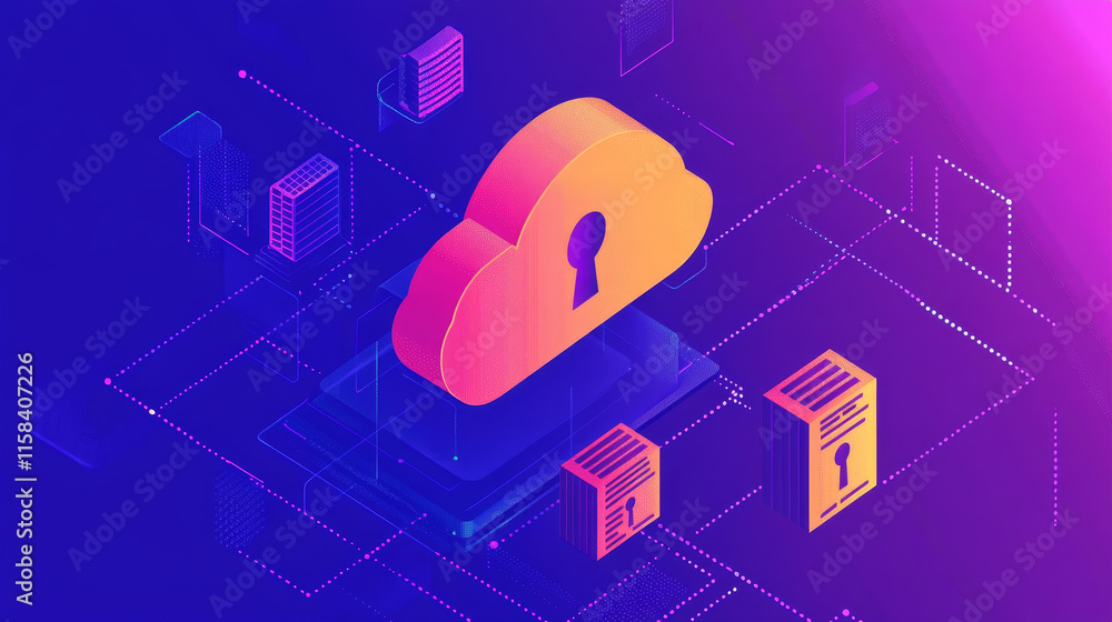 Poster abstract data storage on the network, modern technology data protection, security, computing, privat