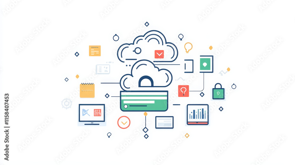 Poster abstract data storage on the network, modern technology data protection, security, computing, privat