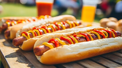 Group enjoying a creative hotdog competition at a picnic table