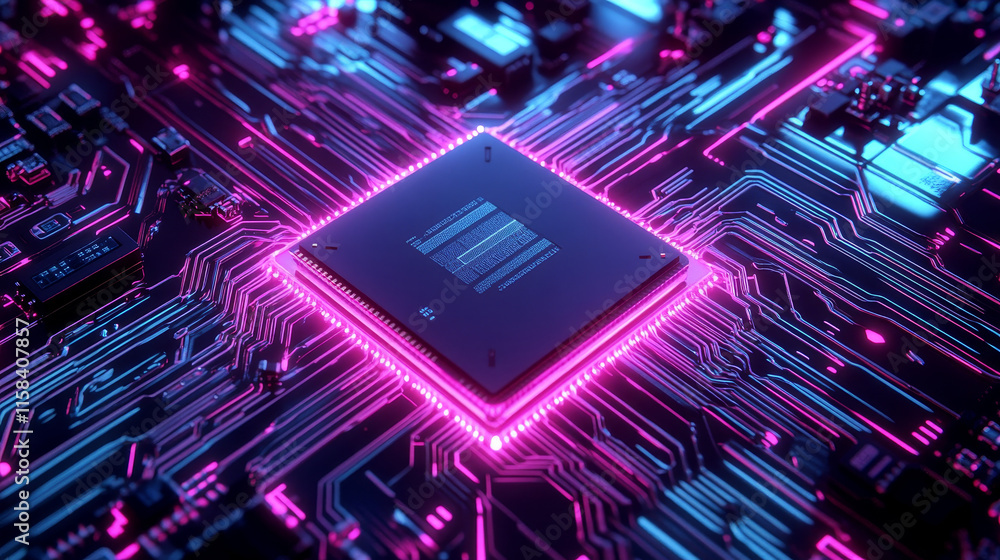 Poster ai background. abstract ai chip hologram on circuit board tech bg. artificial intelligence isometric