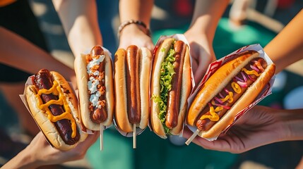 Hands displaying decorated hotdogs during a park-based social media challenge