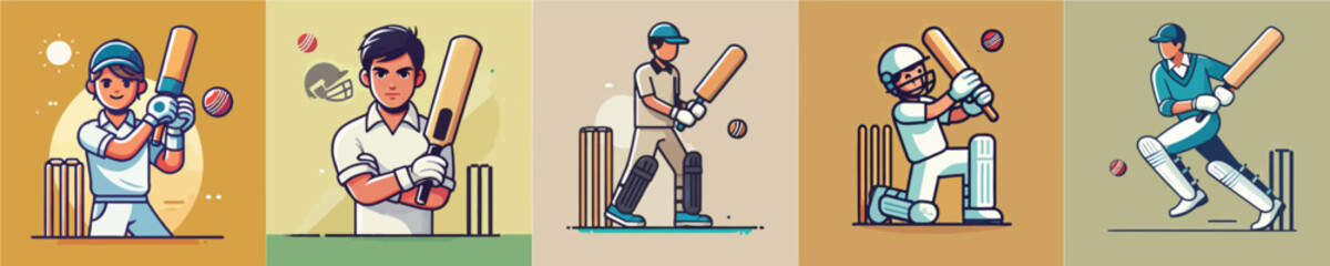 Simple vector collection of a baseball player practicing