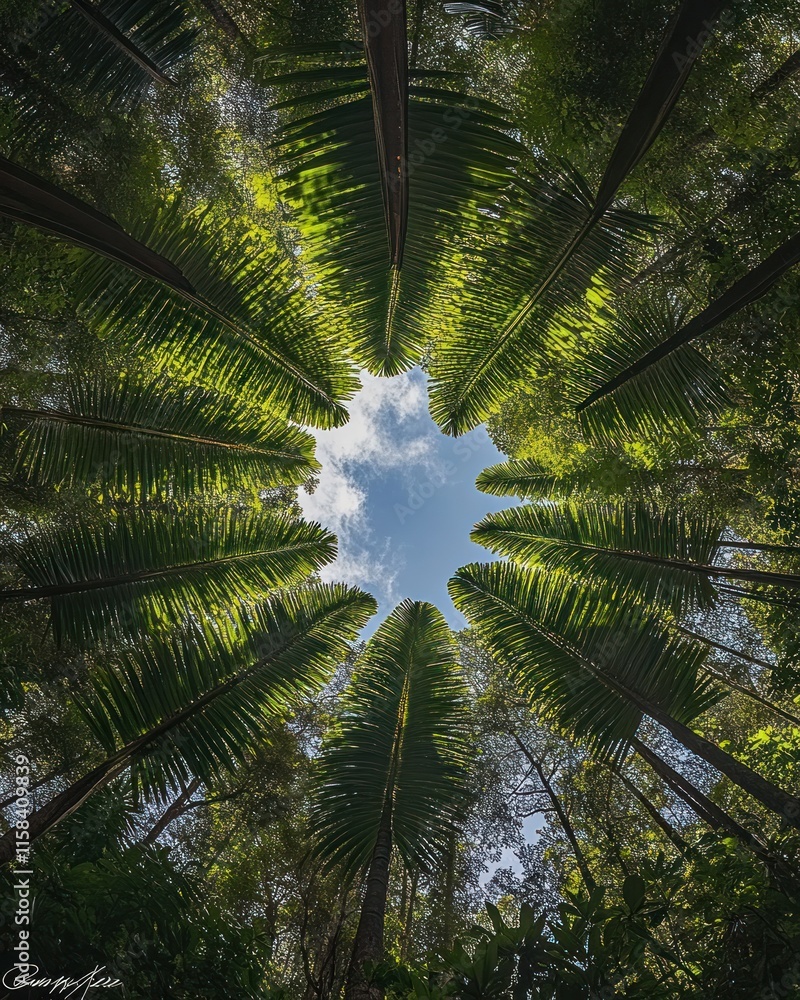 Aufkleber low angle view of palm trees forming a circle with a blue sky visible in the center.