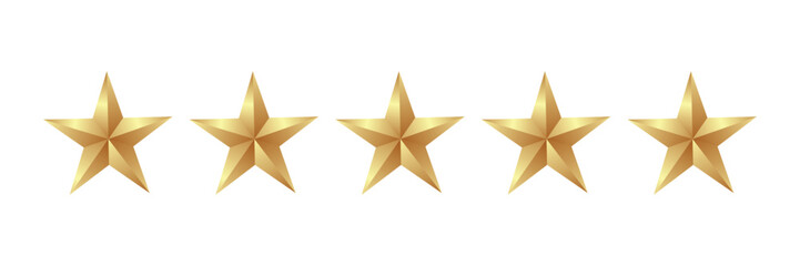 Gold Stars rating icon set, five star rating, Vector illustration.