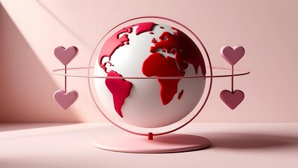 3D Minimalist Valentine’s Day Globe with Heart Connections

