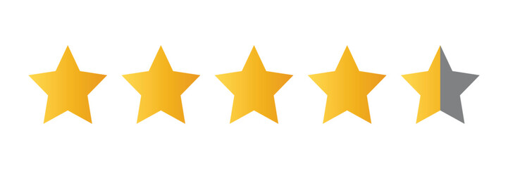 Four and half stars, customer quality symbol, vector product rating review flat icon for hotel, restaurant etc