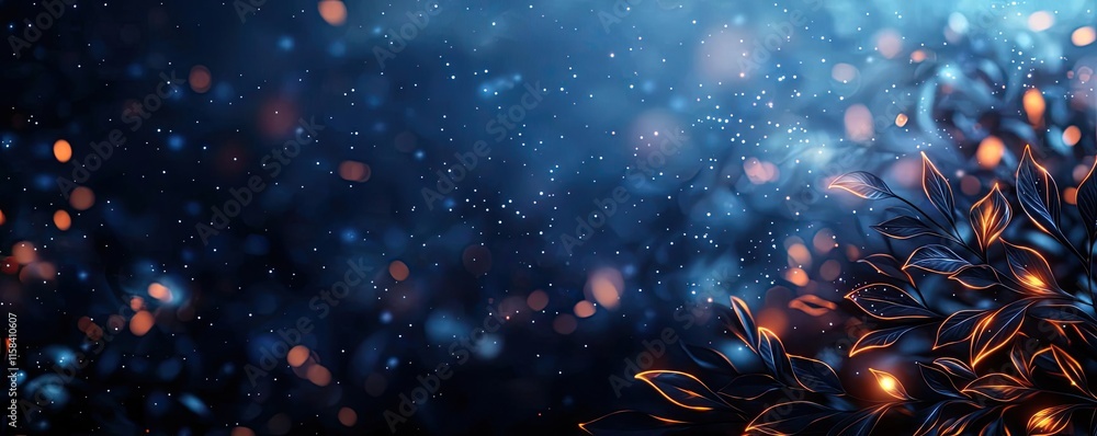 Poster cosmos floral abstract background concept. a shimmering background with leaves and ethereal particle